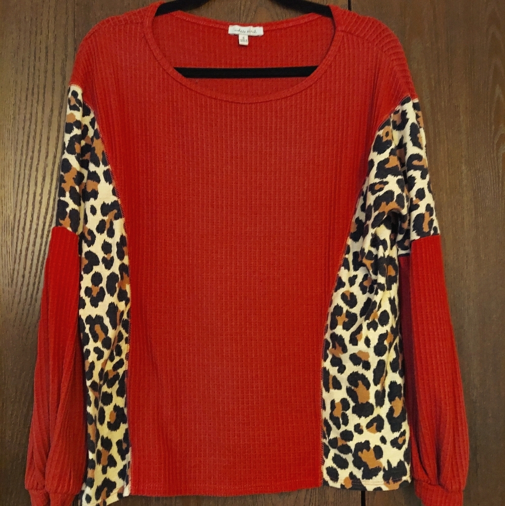 Rust cheetah waffle sweater